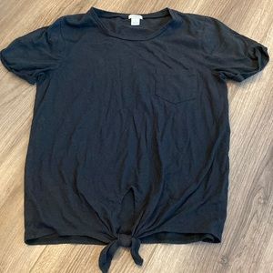 J.Crew black cotton t-shirt with tie detailing